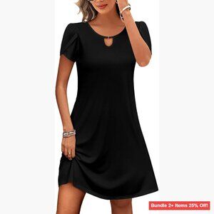 Knee-Length A-Line Dress with Pockets, Flowy Summer Casual T-Shirt Style